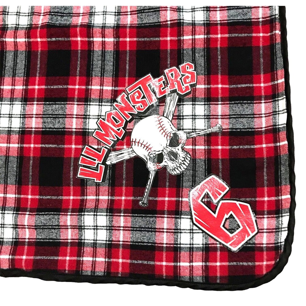 Skull Baseball Bats Childs Kids Throw Blanket Lil Monsters Tartan Plaid